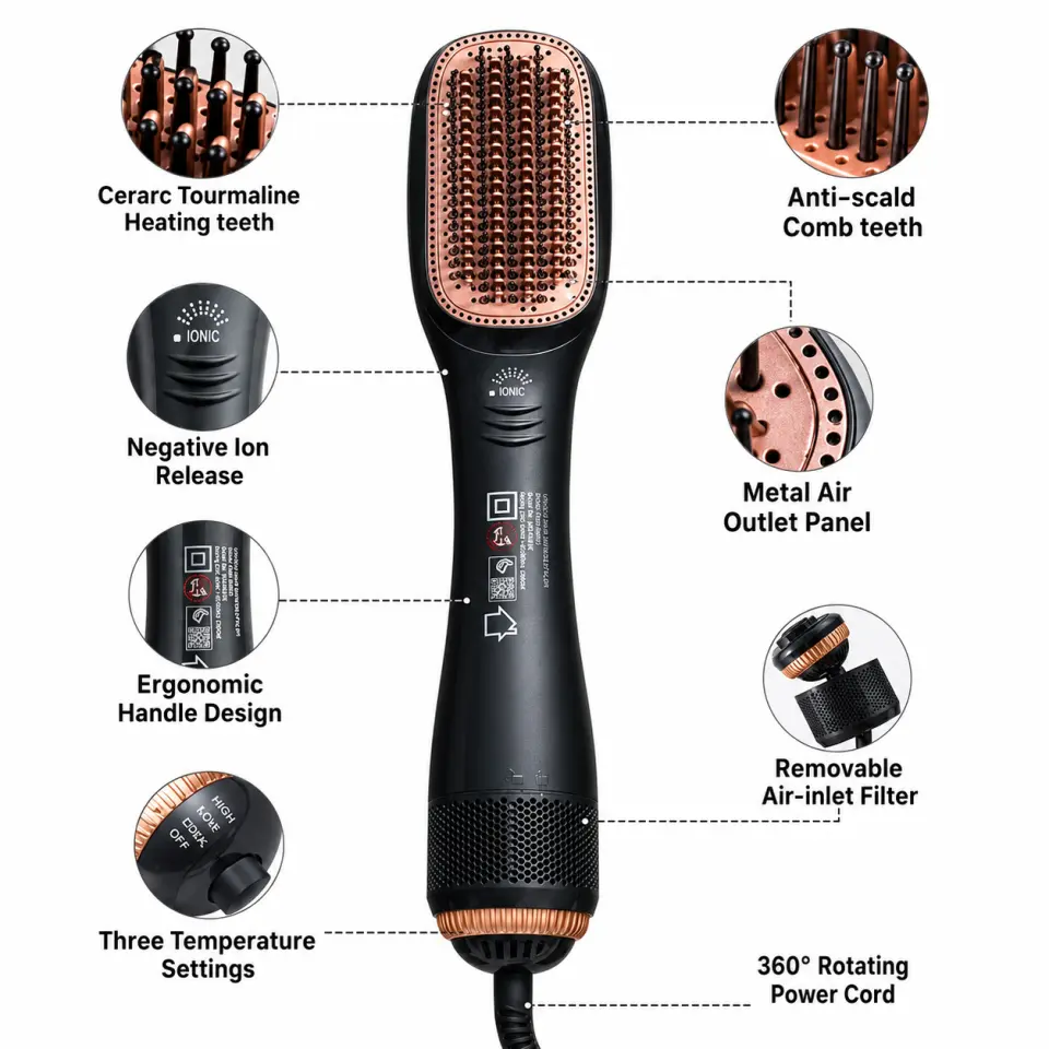 2-in-1 Professional Hot Air Hair Straightening Brush & Dryer - image 4