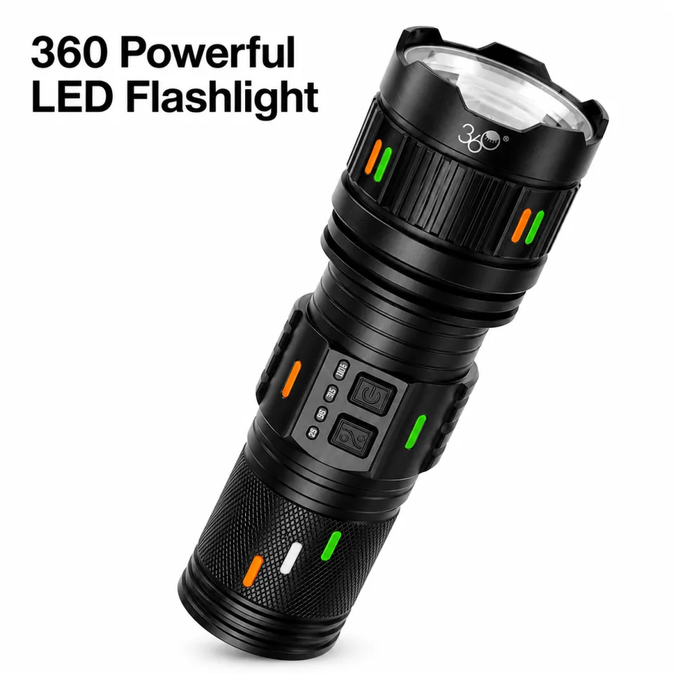 360 Powerful LED Flashlight 60000mAh Rechargeable Tactical Torch – Super Bright Searchlight