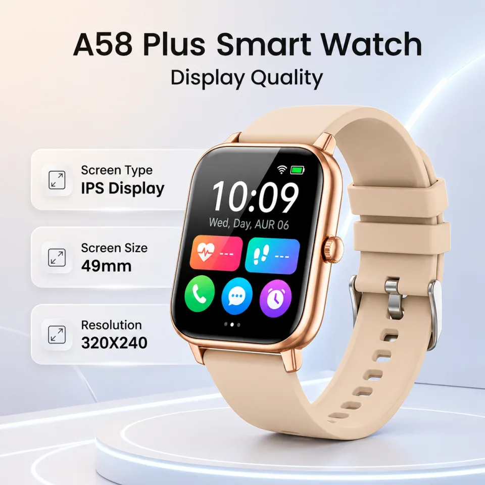A58 Plus Smart Watch & Luxury Jewelry Gift Set – Beige Edition - image 4
