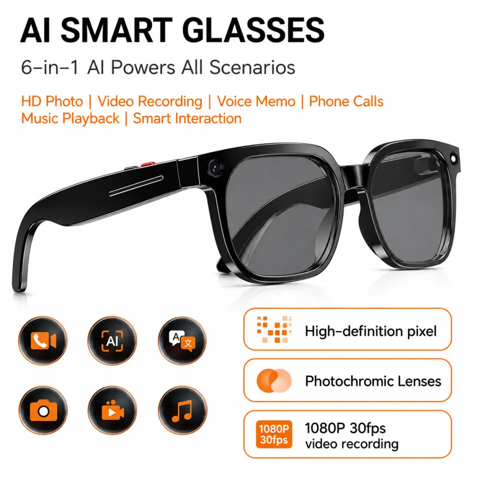 6-in-1 AI Smart Glasses with HD Camera & Photochromic Lenses - image 4
