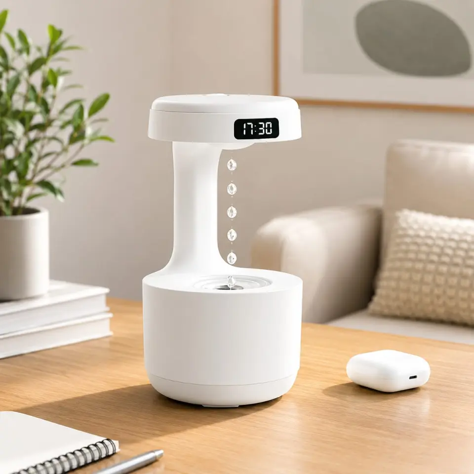 Antigravity Water Drop Humidifier with Digital Clock - image 2