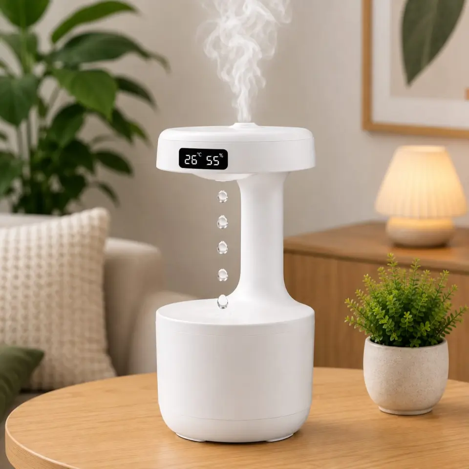 Antigravity Water Drop Humidifier with Digital Clock - image 3