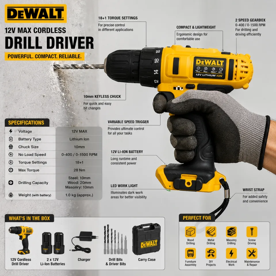 DEWALT 12V Cordless Drill Driver Kit with 2 Batteries - image 4