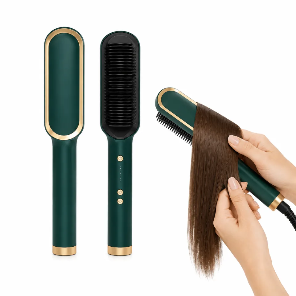 Professional Electric Hair Straightening Comb Brush – 5 Heat Levels (Green) - image 3