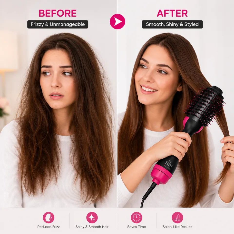 4-in-1 One Step Hot Air Brush Hair Dryer & Styler - image 3