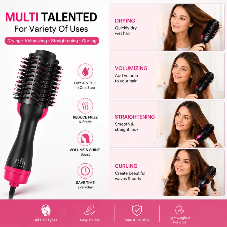 4-in-1 One Step Hot Air Brush Hair Dryer & Styler - image 4