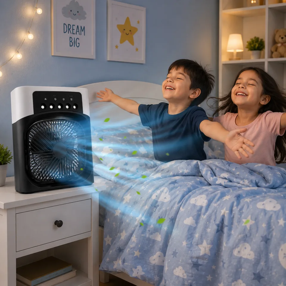 Portable Mini Air Cooler with 3-Speed Fan, LED Light & Timer - image 3