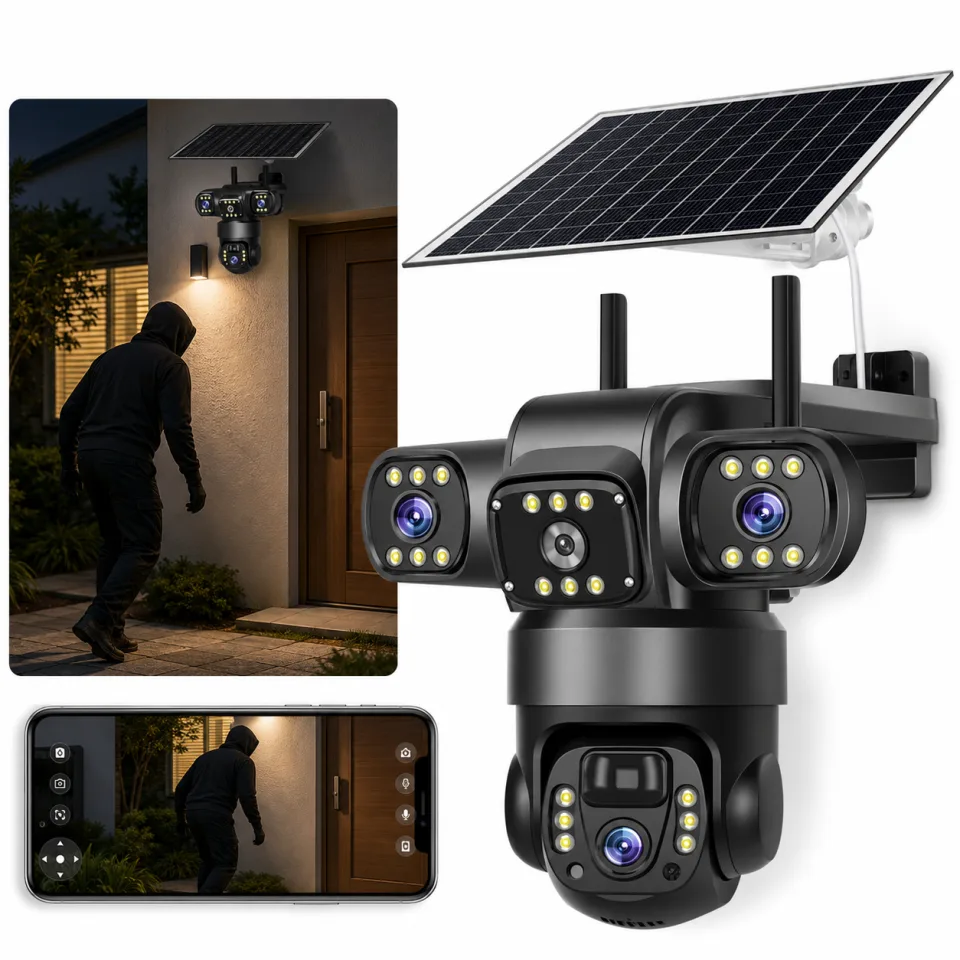 Solar AI 3-Lens WiFi Security Camera | 1080P HD | 360° PTZ | Full Color Night Vision - image 2