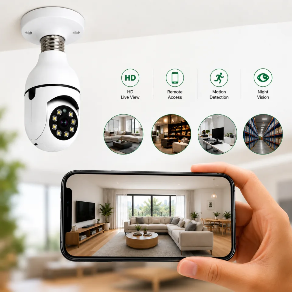 1080P WiFi Panorama Bulb Camera – 360° Smart Security Camera with Night Vision & Two-Way Audio - image 2