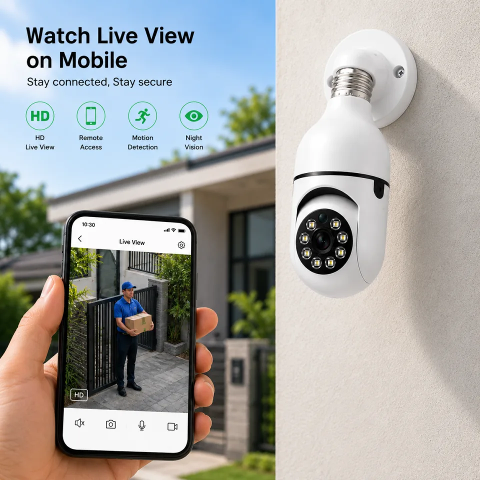 1080P WiFi Panorama Bulb Camera – 360° Smart Security Camera with Night Vision & Two-Way Audio - image 3