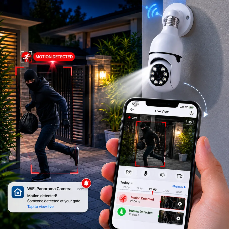 1080P WiFi Panorama Bulb Camera – 360° Smart Security Camera with Night Vision & Two-Way Audio - image 4