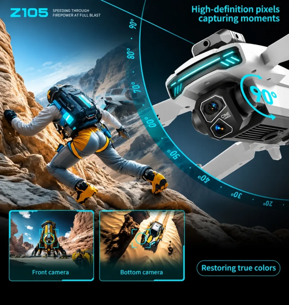 Z105 HD Optical Flow Drone with Dual Camera & 90° Adjustable Lens - image 3